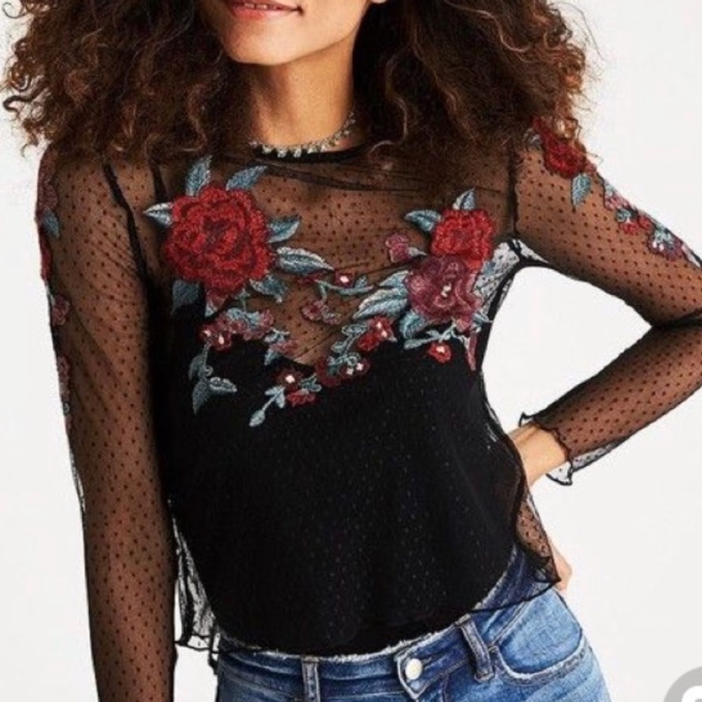 Mesh long sleeve top